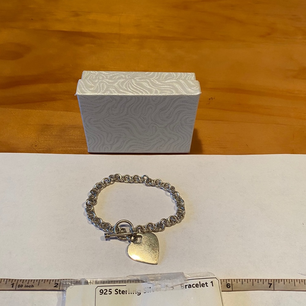 Sterling Silver Heart Toggle Bracelet with Box